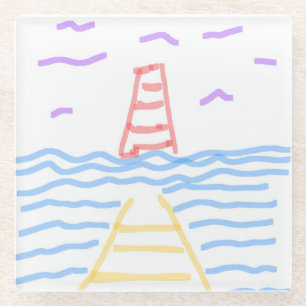 The Red Lighthouse and the Yellow Pier Glass Coaster