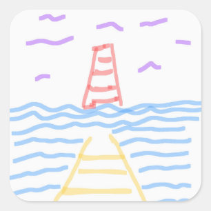 The Red Lighthouse and the Yellow Pier Sticker