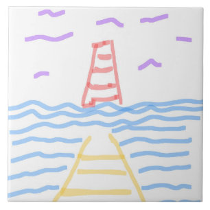 The Red Lighthouse and the YellowPier Ceramic Tile