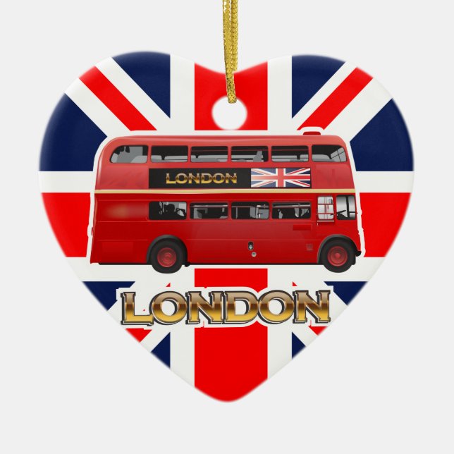 The Red London Double Decker Bus Ceramic Tree Decoration (Front)