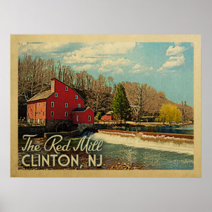 The Red Mill Clinton New Jersey Vintage Travel Poster
