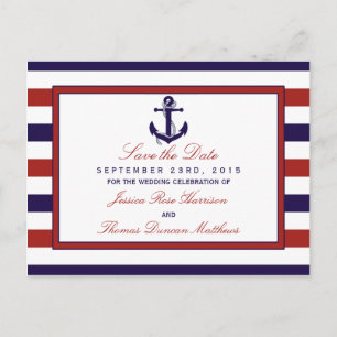 The Red & Navy Nautical Anchor Wedding Collection Announcement Postcard