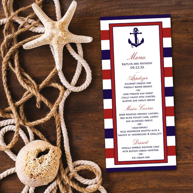 The Red & Navy Nautical Anchor Wedding Collection Menu (Creator Uploaded)