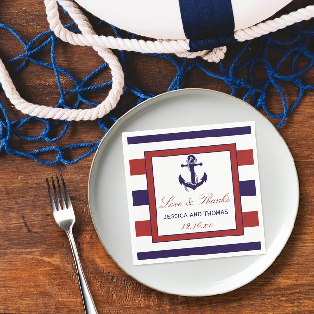 The Red & Navy Nautical Anchor Wedding Collection Napkin (Creator Uploaded)