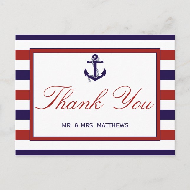 The Red & Navy Nautical Anchor Wedding Collection Postcard (Front)