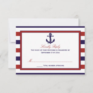 The Red & Navy Nautical Anchor Wedding Collection RSVP Card