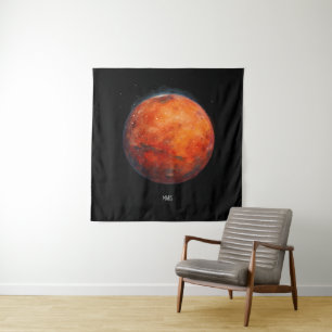 The Red Planet: Mars Watercolor Tapestry
