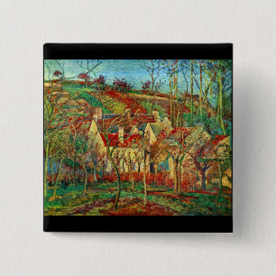 The red roofs by Camille Pissarro 15 Cm Square Badge