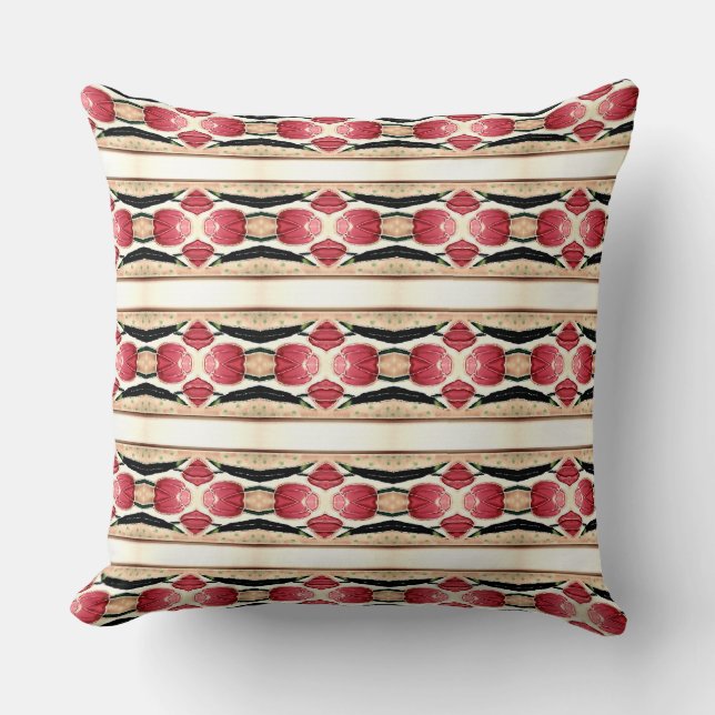 The Red Rose Buds in Linear Pattern Design Cushion (Front)