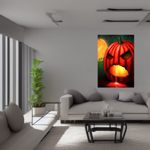 The red Scary Pumpkin   AI Art Poster