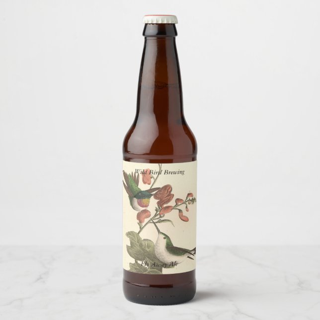 The Red-throated or Ruby-throated Hummingbird Beer Bottle Label (Front)