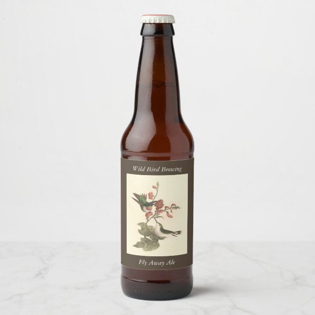 The Red-throated or Ruby-throated Hummingbird Beer Bottle Label (Front)