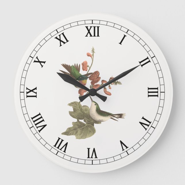The Red-throated or Ruby-throated Hummingbird Large Clock (Front)