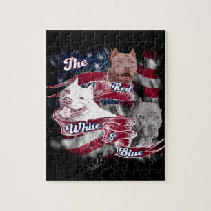 The Red, White & Blue Pitbull Dogs Jigsaw Puzzle