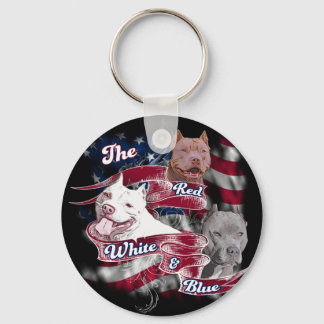 The Red, White & Blue Pitbull Dogs Key Ring