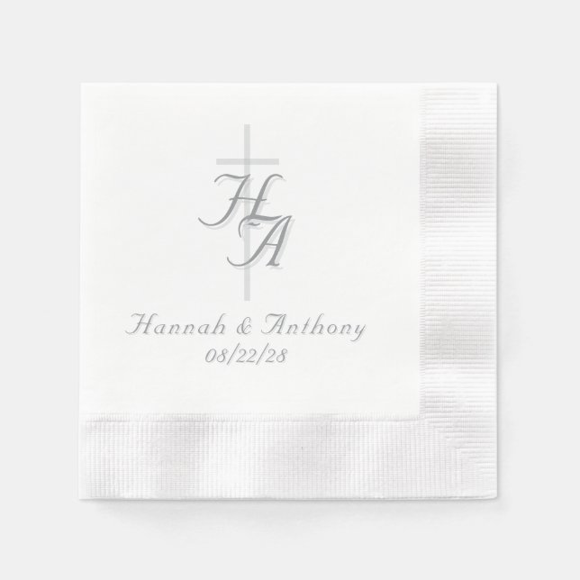 The Refined Catholic Silver & White Wedding Napkin (Front)