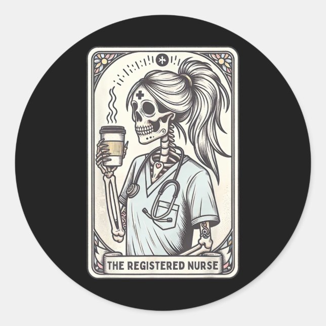 The Registered Nurse Tarot Card Skeleton Rn Nursin Classic Round Sticker (Front)