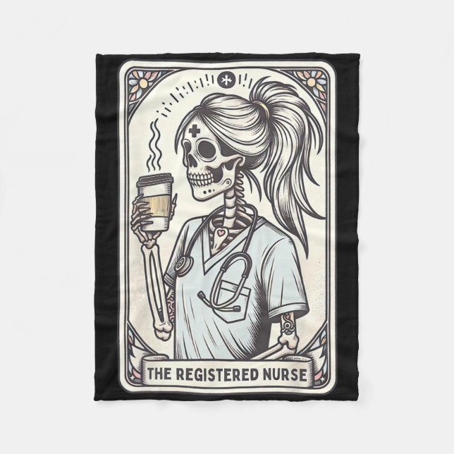 The Registered Nurse Tarot Card Skeleton Rn Nursin Fleece Blanket (Front)