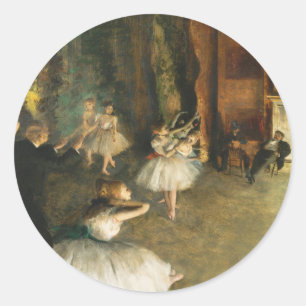 The Rehearsal of the Ballet Onstage, Degas Art Classic Round Sticker