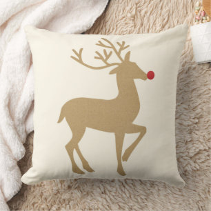 The Reindeer Rustic Red Nose Holiday Cushion