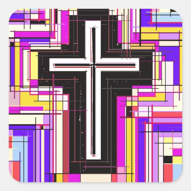 The Religious Christian Cross Square Sticker (Front)