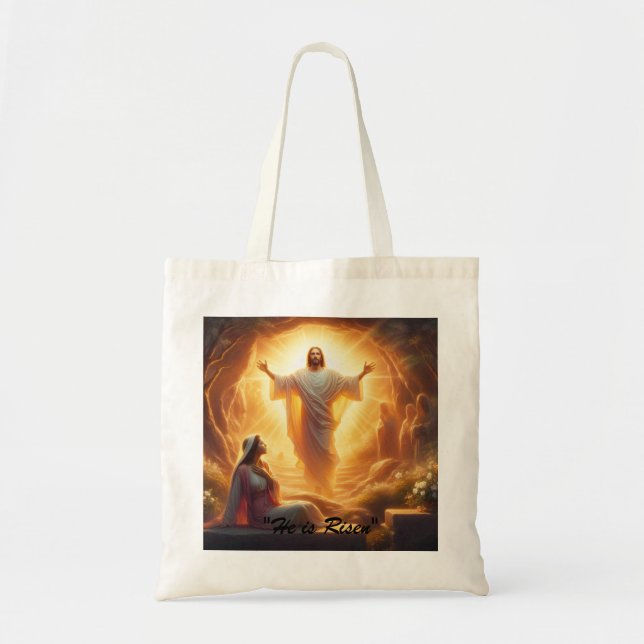 The Resurrection Light: Jesus Christ Rises Tote Bag (Front)