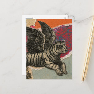 The Retro Flying Tiger Mixed Media Collage Postcard