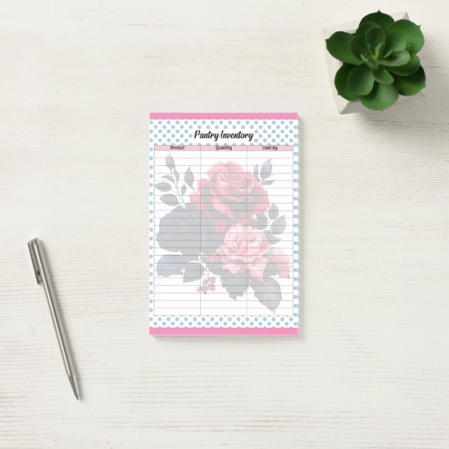 The Retro Pink and Blue Roses Fridge Inventory Lis Post-it Notes (Office)
