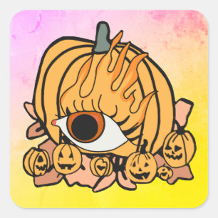 The Retro Pumpkin Flamed Eye Square Sticker