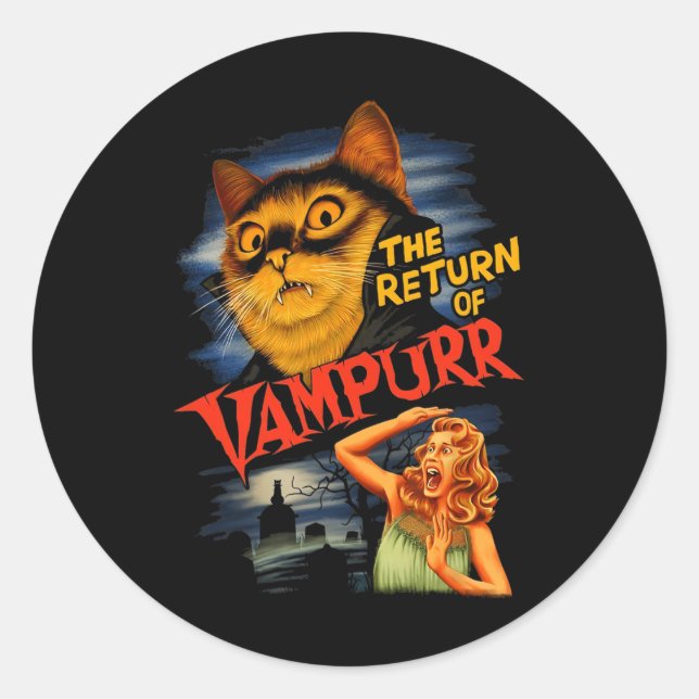 The Return Of Vampurr Funny Cat  Classic Round Sticker (Front)