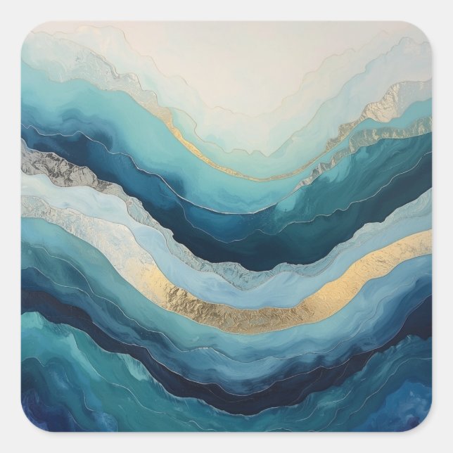 The Rhythm of Waves – Abstract Ocean Movement  Square Sticker (Front)