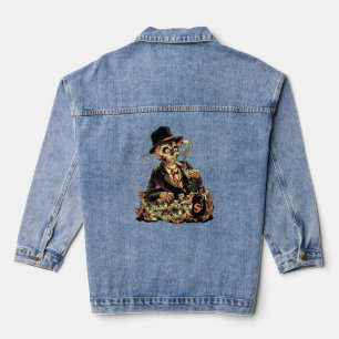 The Rich Skeleton – Halloween Wealth & Greed Denim Jacket