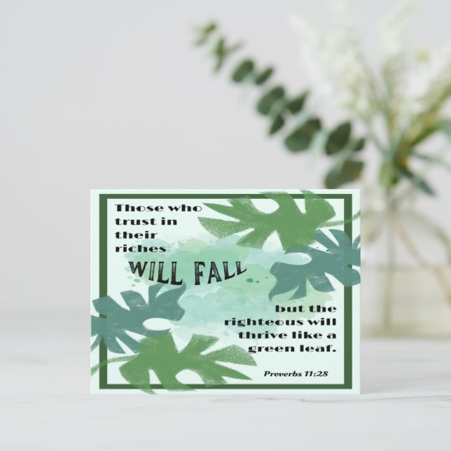 The Righteous and the Green Leaf Proverbs 11:28 Postcard (Standing Front)