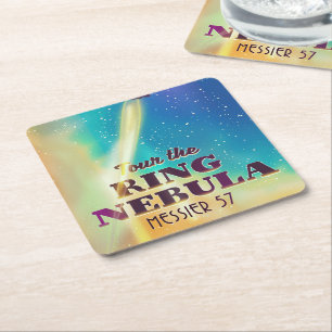 The Ring Nebula (Messier 57) Space travel poster. Square Paper Coaster