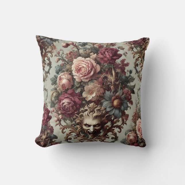 🌺 The Riot to Bloom – Gothic Baroque Floral  Cushion (Front)
