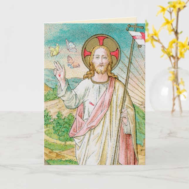 The Risen Christ with Butterflies Easter Card (Yellow Flower)