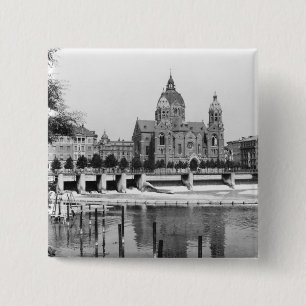 The river Isar at Munich, c.1910 15 Cm Square Badge