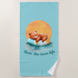 The River Life Bear   Cute Digital Art  Beach Towel