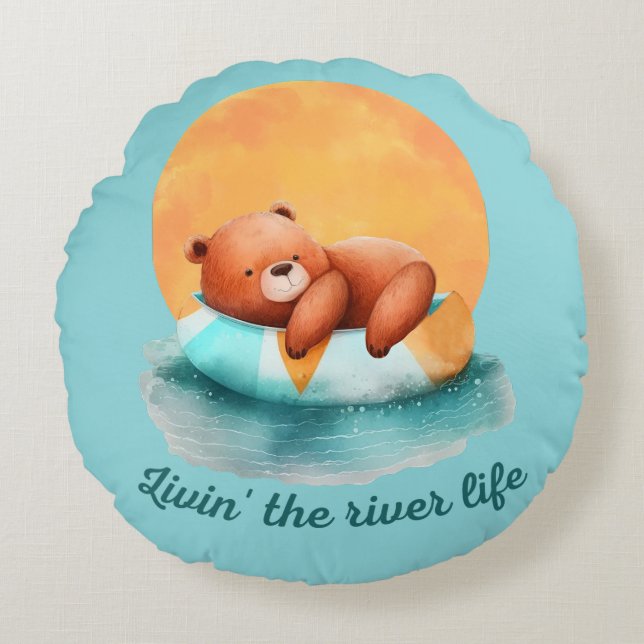 The River Life Bear | Cute Digital Art  Round Cushion (Front)