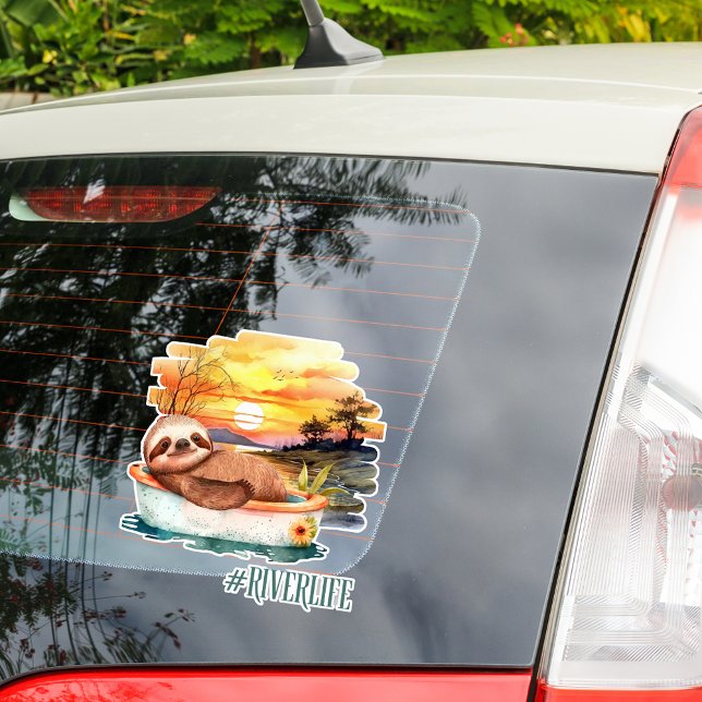 The River Life Sloth | Summer Fun Decal (6" decal shown. Available in multiple sizes for your car, laptop and more!)