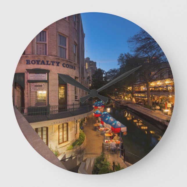 The Riverwalk At Dusk In Downtown San Antonio 2 Large Clock (Front)