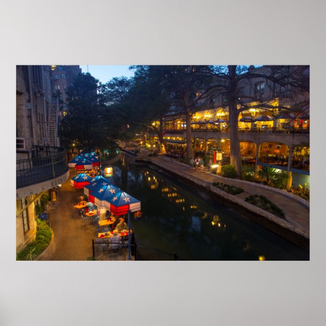 The Riverwalk At Dusk In Downtown San Antonio Poster (Front)