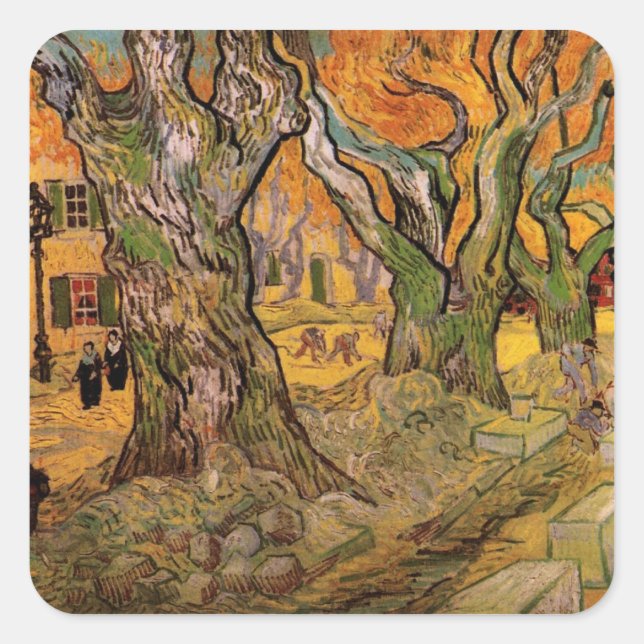 The Road Menders by Vincent van Gogh Square Sticker (Front)