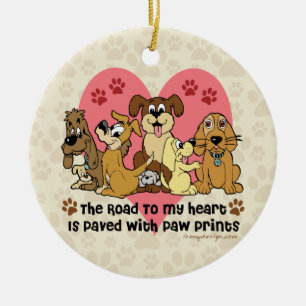 The Road To My Heart Dog Paw Prints Ceramic Tree Decoration