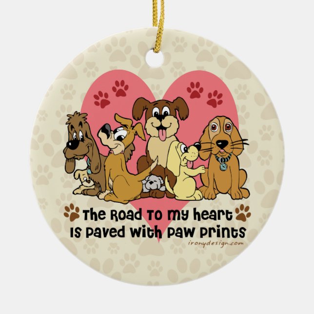 The Road To My Heart Dog Paw Prints Ceramic Tree Decoration (Front)