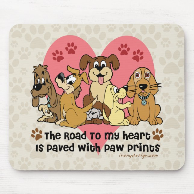 The Road To My Heart Dog Paw Prints Mouse Mat (Front)