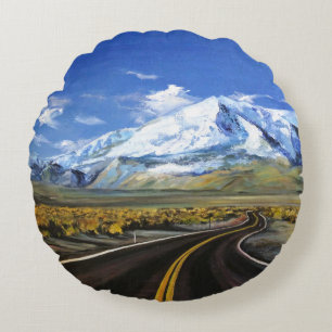 the road to the mountains oil paintingasphalt,autu round cushion