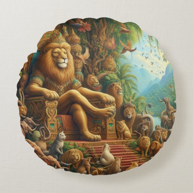  🦁The Roaring Majesty of Abstract Expressionism:  Round Cushion (Front)