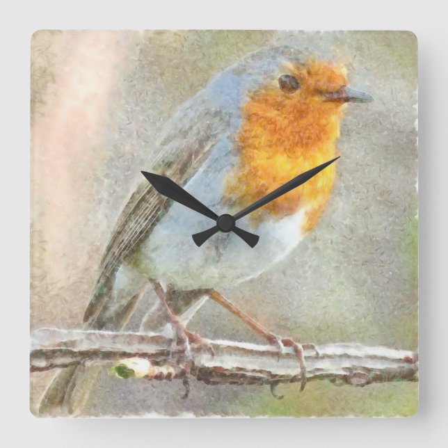 The Robin Is A Gabriel Watercolor Square Wall Clock (Front)