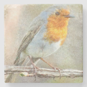 The Robin Is A Gabriel Watercolor Stone Coaster